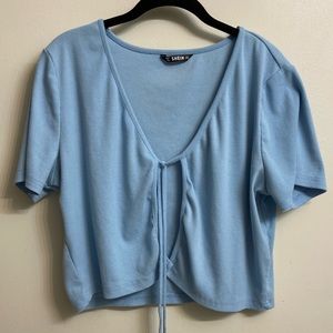 Ribbed knit shrug with front tie